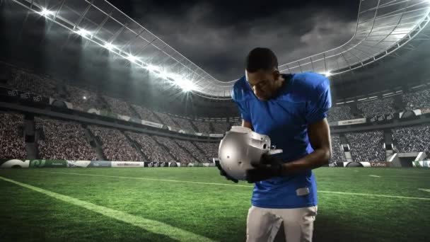 Digital Animation African American Football Player Putting His Helmet Digital — Stock Video