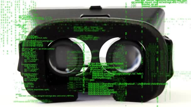 Цифровая Композиция Гарнитуры Виртуальной Реальности Кодами Интерфейса Движущимися Переднем Плане — стоковое видео