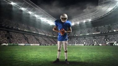 Bir stadyum alanında ayakta bir top tutan bir Afrikalı-Amerikan futbolcu dijital animasyon