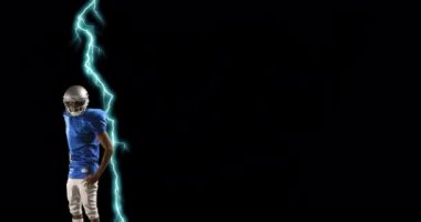 Siyah arka plan 4k sürekli çarpıcı bir Aydınlatma ile alay Amerikalı bir futbol sporcusu dijital animasyon