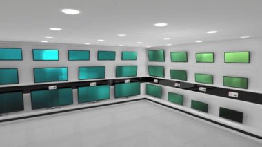 Bir elektronik mağazasında görüntülenen televizyonların dijital animasyonu