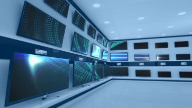 Elektronik mağazasında görüntülenen düz ekran Tv'lerin dijital animasyonu