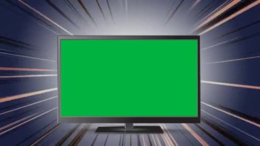 Yeşil ekranlı ve parıldayan arka plana sahip düz ekran televizyonun dijital animasyonu