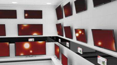 Kendi ekranında bokeh ışıkları ile bir elektronik mağazasında satılık düz ekran televizyondijital animasyon
