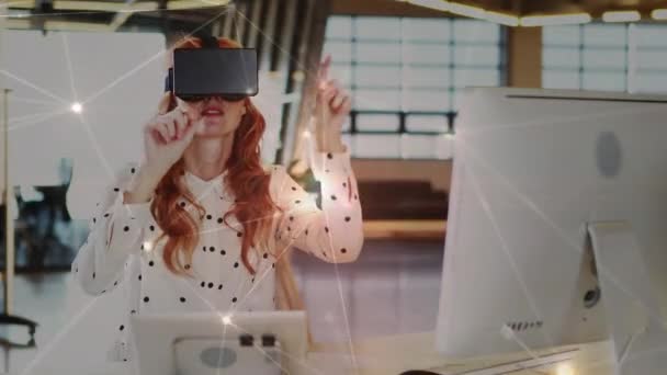 Digital Composite Caucasian Woman Wearing Virtual Reality Headset Typing Air — Stock Video