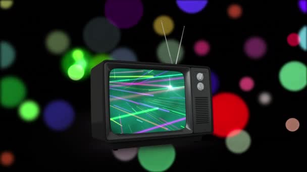 Digital Animation Television Beams Light Its Screen Black Background Filled — Stock Video