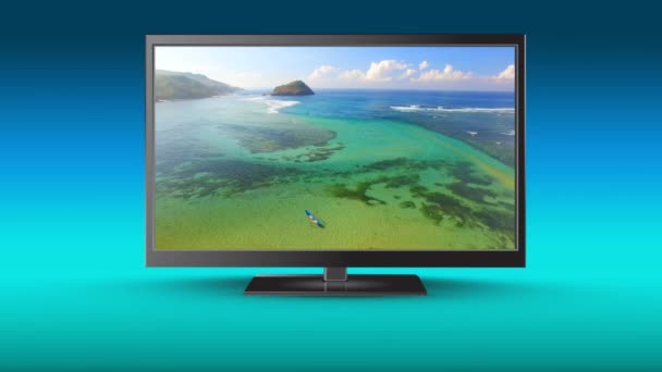 Animazione Digitale Televisore Con Spiaggia Sullo Schermo — Video Stock