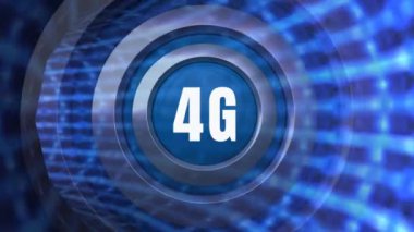 Mavi sarmal dijital tüp boyunca hareket eden üç eşmerkezli metalik döngüile 4g teknolojisinin dijital animasyonu