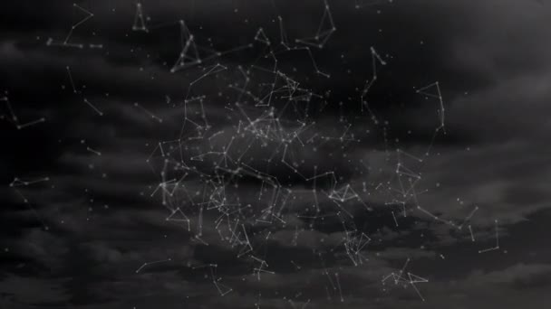 Digital Animation Series Moving Blockchain Loops Connecting Lines Stormy Sky — Stock Video