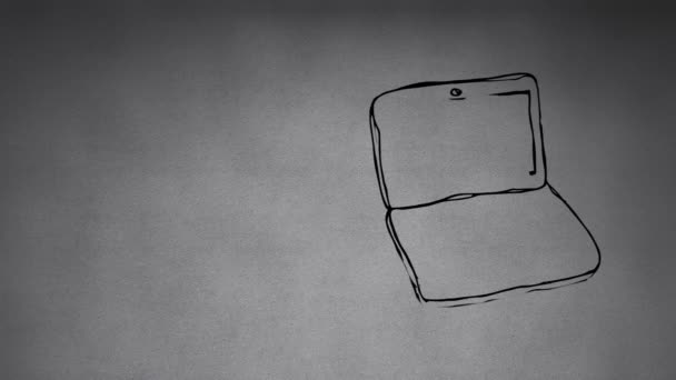 Sketch Animation White Laptop Static Gray Background — Stock Video