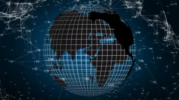 Цифрова Анімація Світу Сітці Посередині Повільними Петлями Блокчейн Єднання Ліній — стокове відео