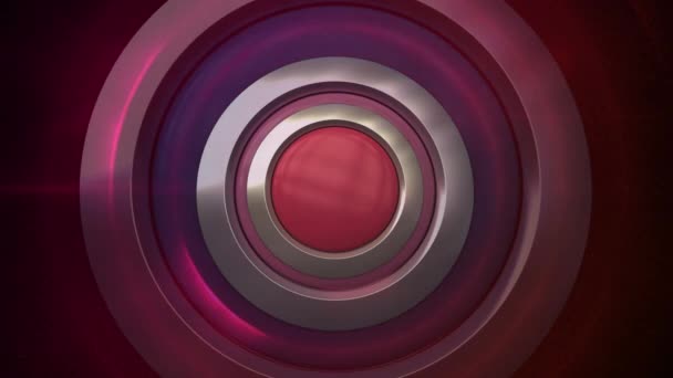 暗いピンクのボタンと嵐の背景で3つの同心円状の金属ループのデジタルアニメーション — ストック動画