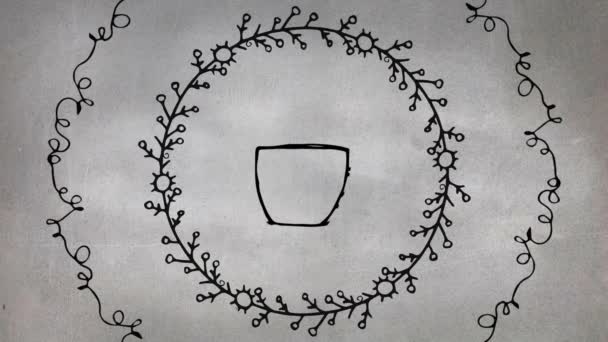 Sketch Animation Hot Coffee Mug Two Concentric Circles Thorny Scribble — Stock Video