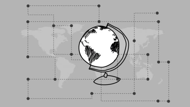 Sketch Animation Rotating Globe Transforms Blinking Light Bulb Earth Drawing — Stock Video