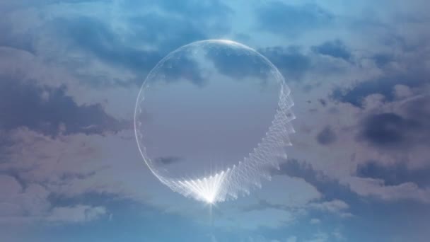 Digital Animation Forming Bubble Moving Cloudy Sky Background — Stock Video