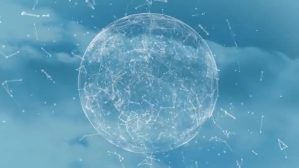 Animation Transparent Sphere Filled Scattered Seamless Loops Blockchain Moving Sky — Stock Video