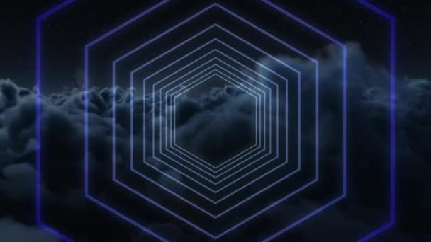 Цифрове Мистецтво Синьо Фіолетового Шестикутника Рухається Один Одному Фоні Нічного — стокове відео