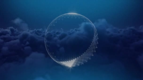 Digitální Animace Formování Průhledné Koule Uprostřed Pohybující Mraky Pozadí Noční — Stock video