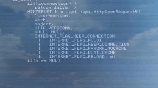 Hareketli Bulutlar Arka Planında Bir Dizi Html Kodunun Animasyonyazma — Stok video