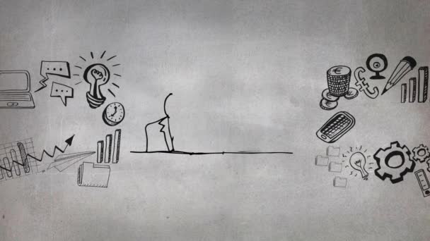 Szkic Animacji Dwóch Biznesmenów Kolorze Spotkaniu Bąbelkami Mowy Idei Znak — Wideo stockowe