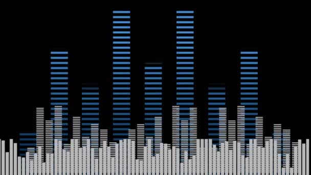 黒の背景に小さな白 中グレー および大きな青のグラフィックイコライザーパターンのデジタルアニメーション — ストック動画