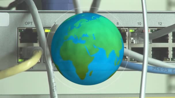 Lan接続を背景にした回転 脈動する3D世界のデジタルアニメーション — ストック動画