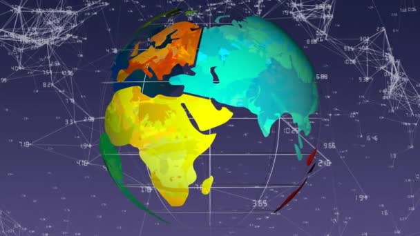 Weergave Van Een Roterende Kleurrijke Globe Met Blockchain Technologie Concept — Stockvideo