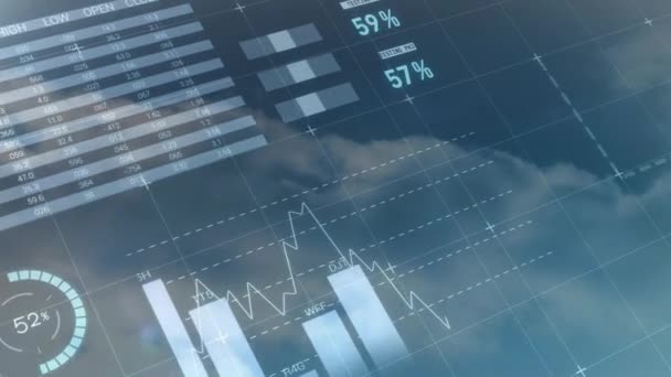 Schermweergave Voor Het Verplaatsen Van Zakelijke Grafieken Diagrammen Met Cloud — Stockvideo