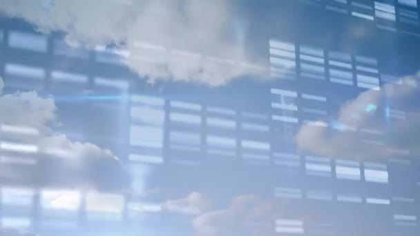Крупный План Вектора Музыкального Эквалайзера Падающих Случайных Букв Облаках — стоковое видео