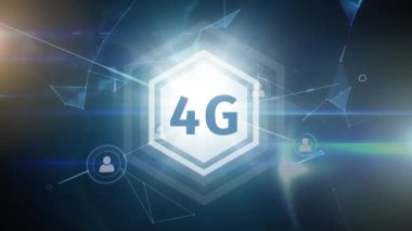 Beyaz altıgen sanatta 4g fütüristik bir görünüm, kişi / insan vektör simgeleri bir dizi hatları bağlayan