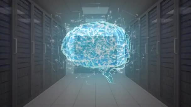 Una Vista Del Pasillo Cerebro Digital Con Partículas Movimiento Que — Vídeo de stock