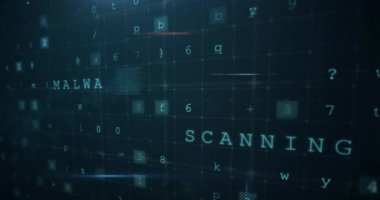 Bir siber güvenlik kilidi ve simgeler, rasgele kodları ve siber saldırı 4k hakkında kelimeler bileşenlerinin dijital animasyon