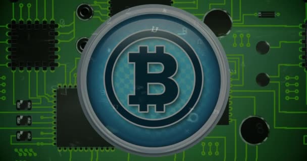 Ψηφιακή Κίνηση Ενός Αργύρου Bitcoin Στη Μέση Κώδικες Που Σχηματίζονται — Αρχείο Βίντεο