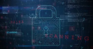 Arka plan 4k olarak veri şifreleme ve kodlama kavramı ile bir ransomware kullanılarak deşifre ediliyor bir siber güvenlik kilidi Kaydırma görünümü