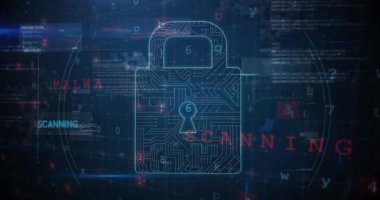 Ransomware kullanarak çözülür bir siber güvenlik kilidi kaydırma görünümü; arka plan 4k olarak veri şifreleme ve kodlama konsepti ile