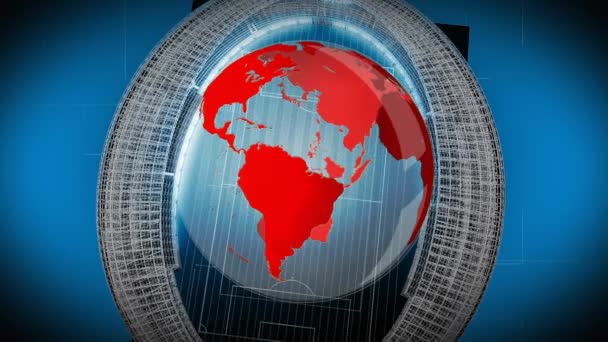 Animation numérique d'un globe tournant entrant dans un stade de football 
