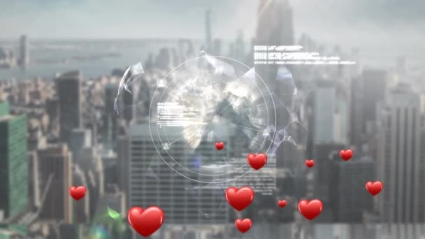 Animación Digital Una Ciudad Con Globo Corazones Primer Plano — Vídeos de Stock