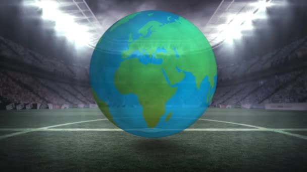 경기장에서 회전하는 지구의 디지털 애니메이션 — 비디오