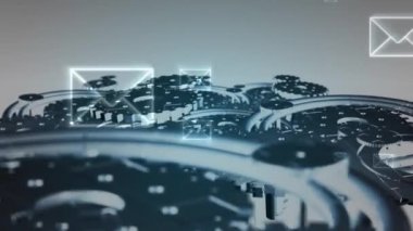 Ön planda uçan ileti simgeleri ile çalışan dişlilerin dijital bileşimi