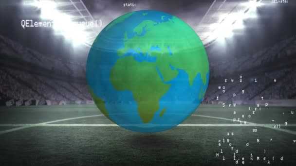 Animación Digital Globo Rotando Estadio Con Códigos Programa Primer Plano — Vídeo de stock