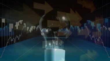 Grafikler ve oklarla arka planda aydınlatma bir ampul dijital kompozit