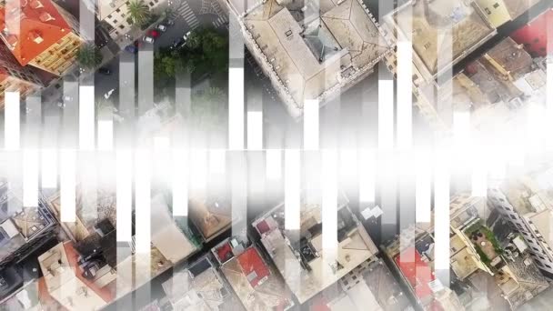 Compuesto Digital Vista Superior Edificios Ciudad Con Efectos Barra Blanca — Vídeos de Stock