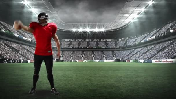 Digital Animation American Football Athlete Playing Football Stadium Filled People — Stock Video