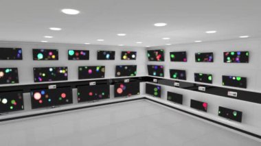 Duvar üzerinde görüntülenen ekranlarında bokeh ışıkları ile düz ekran televizyonlar dijital animasyon