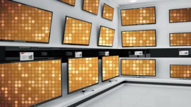 Bir elektronik mağazasında görüntülenen ekranlarında parlak sıralı ışıklar ile televizyonlar dijital animasyon