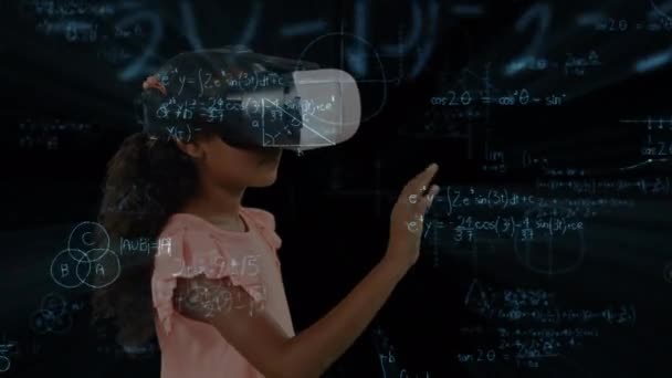 Digital Komposit Afro Amerikansk Flicka Bär Virtuell Verklighet Headset Och — Stockvideo