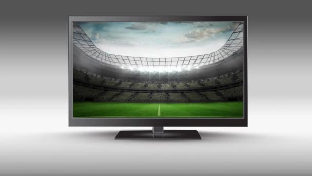 Animazione Digitale Televisore Schermo Piatto Con Uno Stadio Calcio Sullo — Video Stock