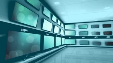 Bir elektronik mağazasında ekranda düz ekran Tvdijital animasyon