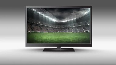 Ekranında bir futbol stadyumu ile düz ekran Tv dijital animasyon