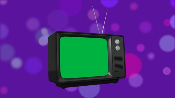 Animación Digital Televisor Con Una Pantalla Verde Con Luces Bokeh — Vídeo de stock